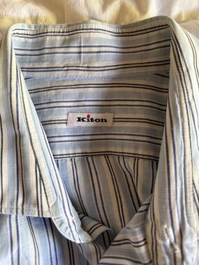 Kiton Blue and Navy Striped Men's Dress Shirt